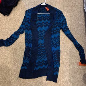 NWT MISSONI for Target 2011 L Navy & Blue Zig Zag Chevron Long Cardigan Sweater